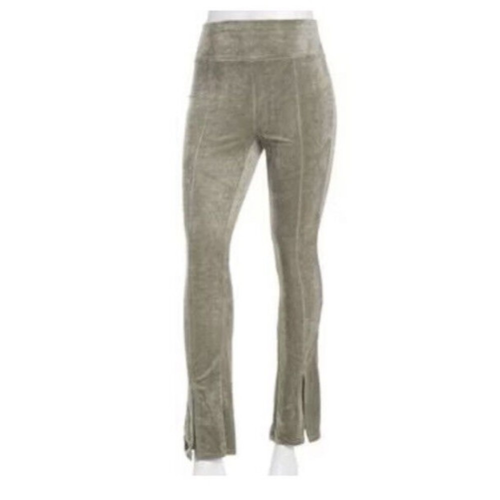 NWT No Comment Green Knit Corduroy Flare Pants Juniors Size Large Slit at Hem